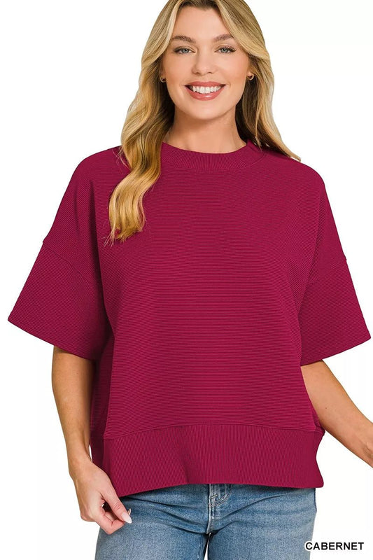 Zenana Ribbed Round Neck Waist Banded T-Shirt - Bitsy Gypsy Boutique