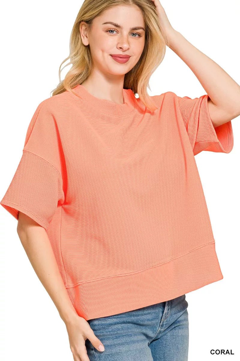 Zenana Ribbed Round Neck Waist Banded T-Shirt - Bitsy Gypsy Boutique