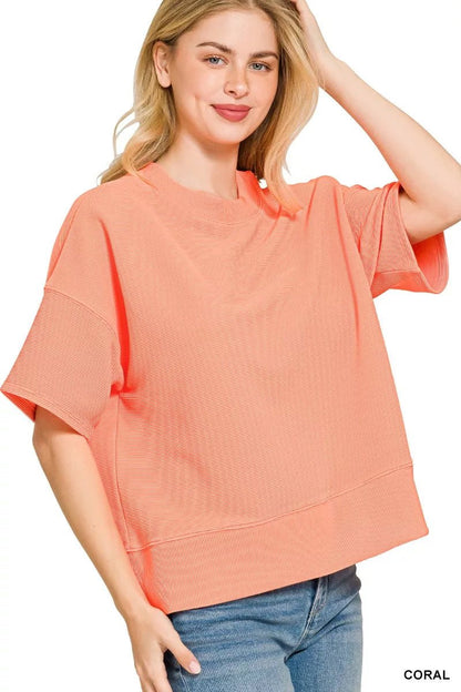 Zenana Ribbed Round Neck Waist Banded T-Shirt - Bitsy Gypsy Boutique