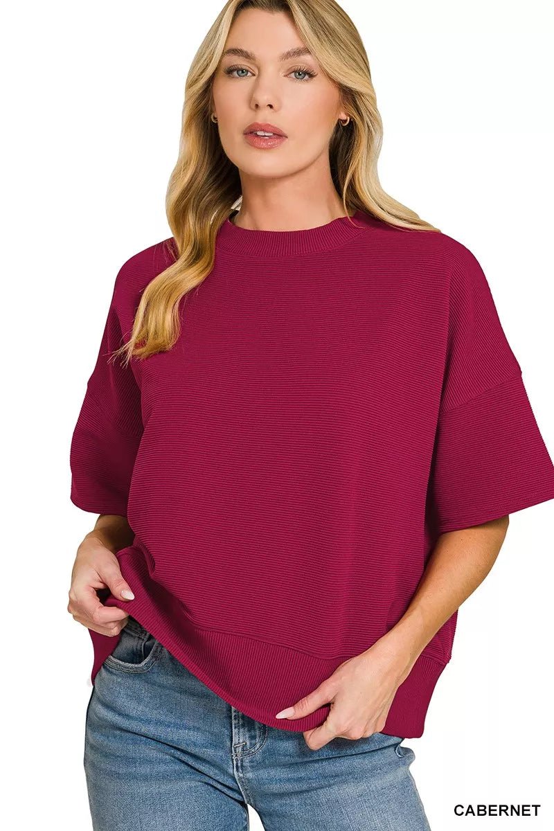 Zenana Ribbed Round Neck Waist Banded T-Shirt - Bitsy Gypsy Boutique