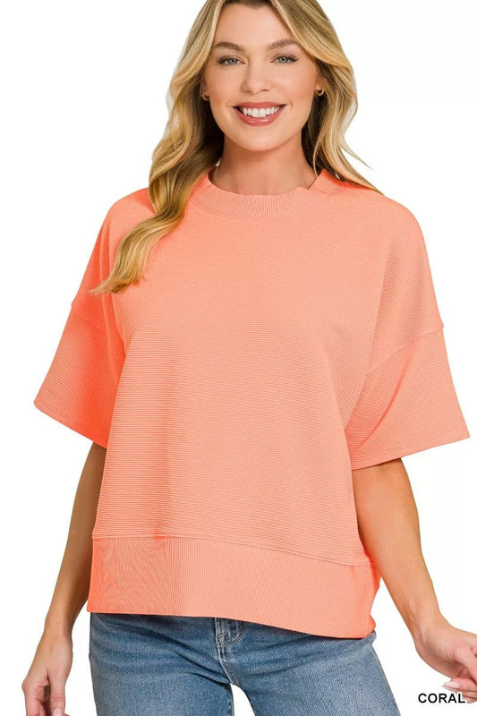Zenana Ribbed Round Neck Waist Banded T-Shirt - Bitsy Gypsy Boutique