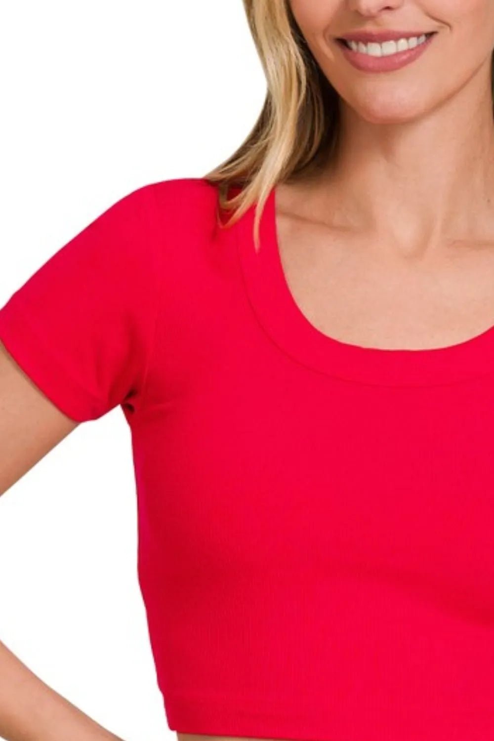 Zenana Ribbed Scoop Neck Crop Short Sleeve Top - Bitsy Gypsy Boutique