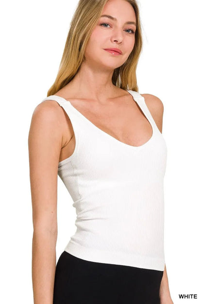 Zenana Ribbed Seamless Bra Padded V - neck Tank Top - Bitsy Gypsy Boutique