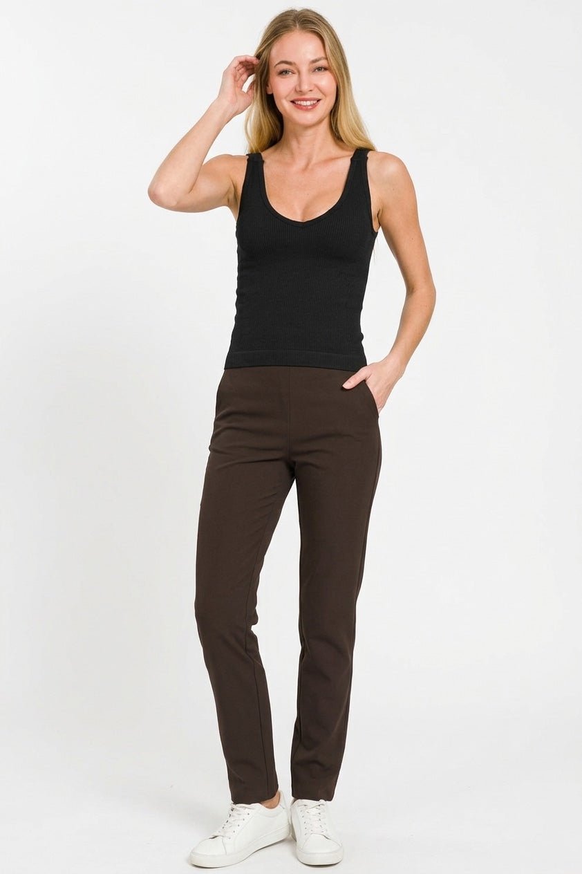 Zenana Ribbed Seamless Bra Padded V - neck Tank Top - Bitsy Gypsy Boutique