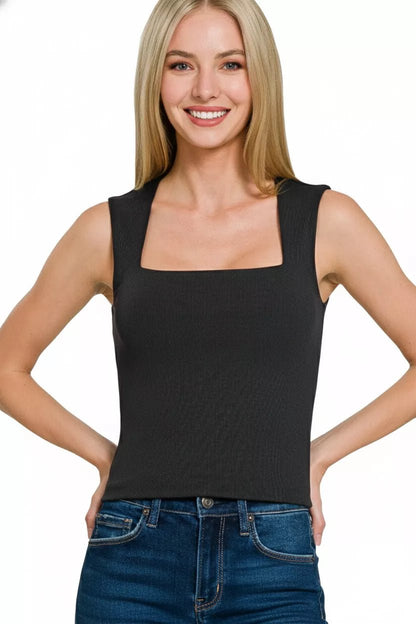 Zenana Ribbed Seamless Double Layered Square Neck Tank - Bitsy Gypsy Boutique