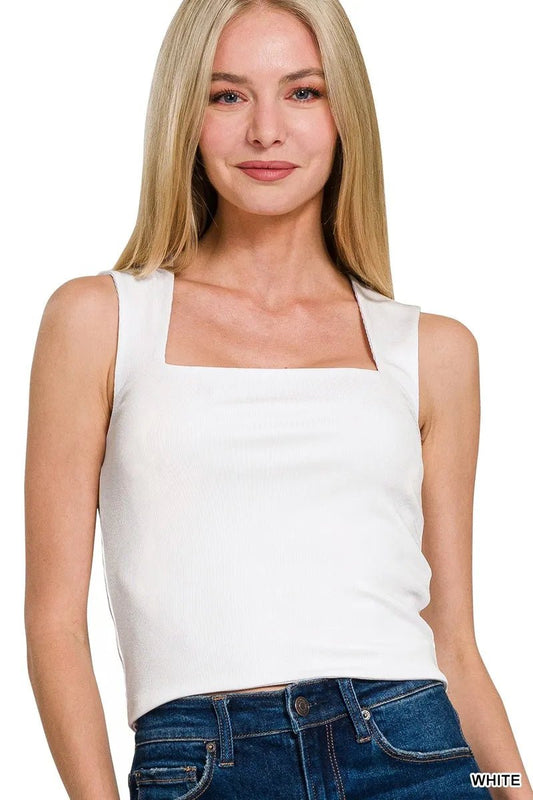 Zenana Ribbed Seamless Double Layered Square Neck Tank - Bitsy Gypsy Boutique
