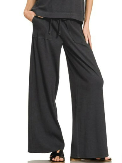 Zenana Ribbed Short Sleeve Tee and Pants Set - Bitsy Gypsy Boutique