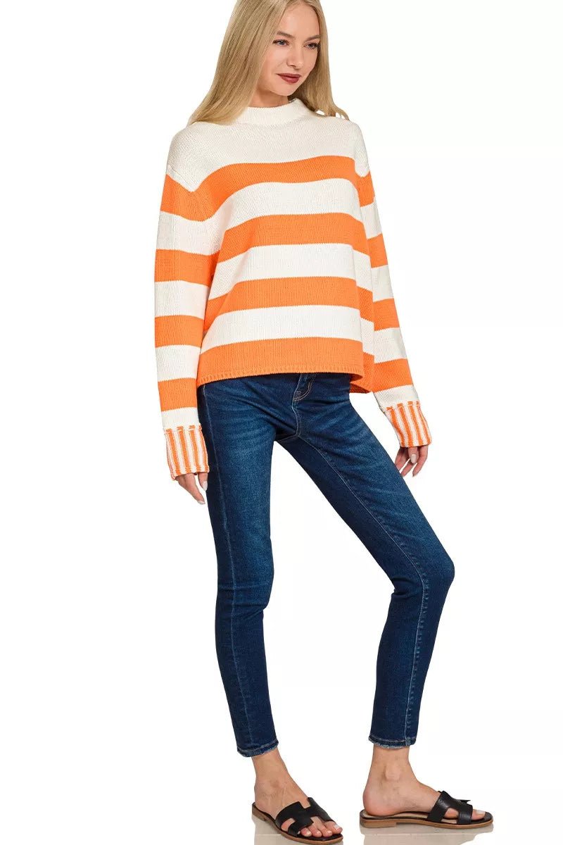 Zenana Ribbed Striped Mock Neck Sweater - Bitsy Gypsy Boutique