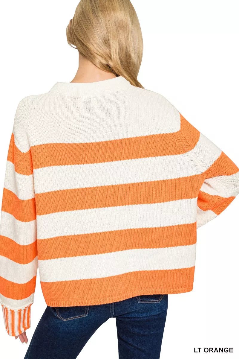 Zenana Ribbed Striped Mock Neck Sweater - Bitsy Gypsy Boutique