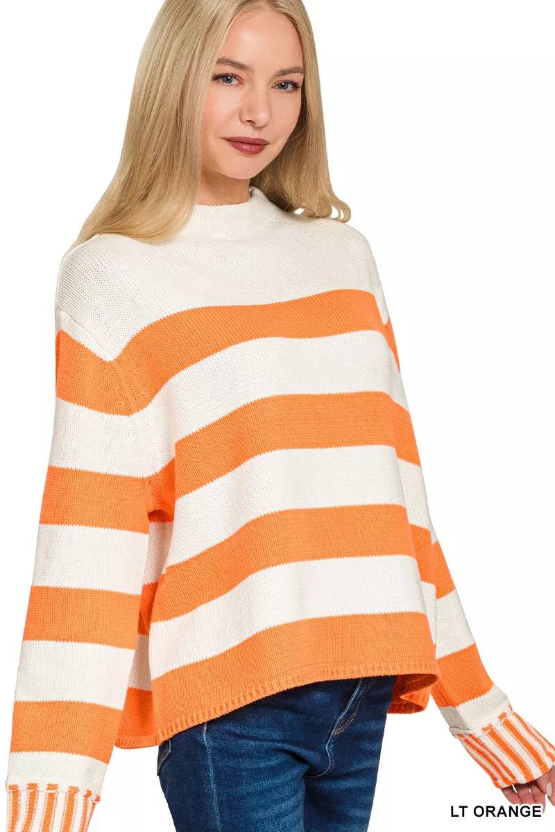 Zenana Ribbed Striped Mock Neck Sweater - Bitsy Gypsy Boutique