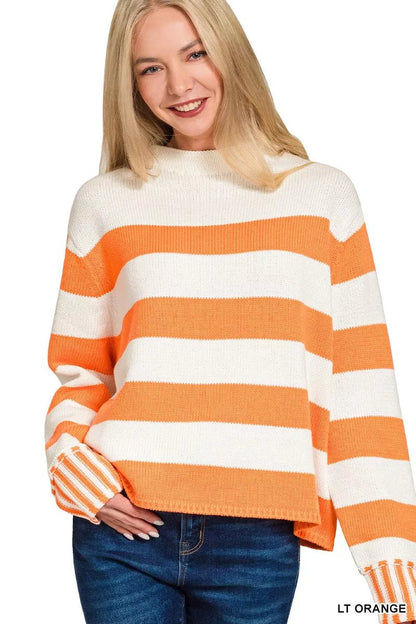 Zenana Ribbed Striped Mock Neck Sweater - Bitsy Gypsy Boutique