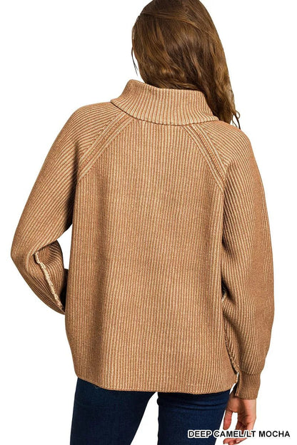 Zenana Ribbed Two Tone Half Zip Sweater - Bitsy Gypsy Boutique
