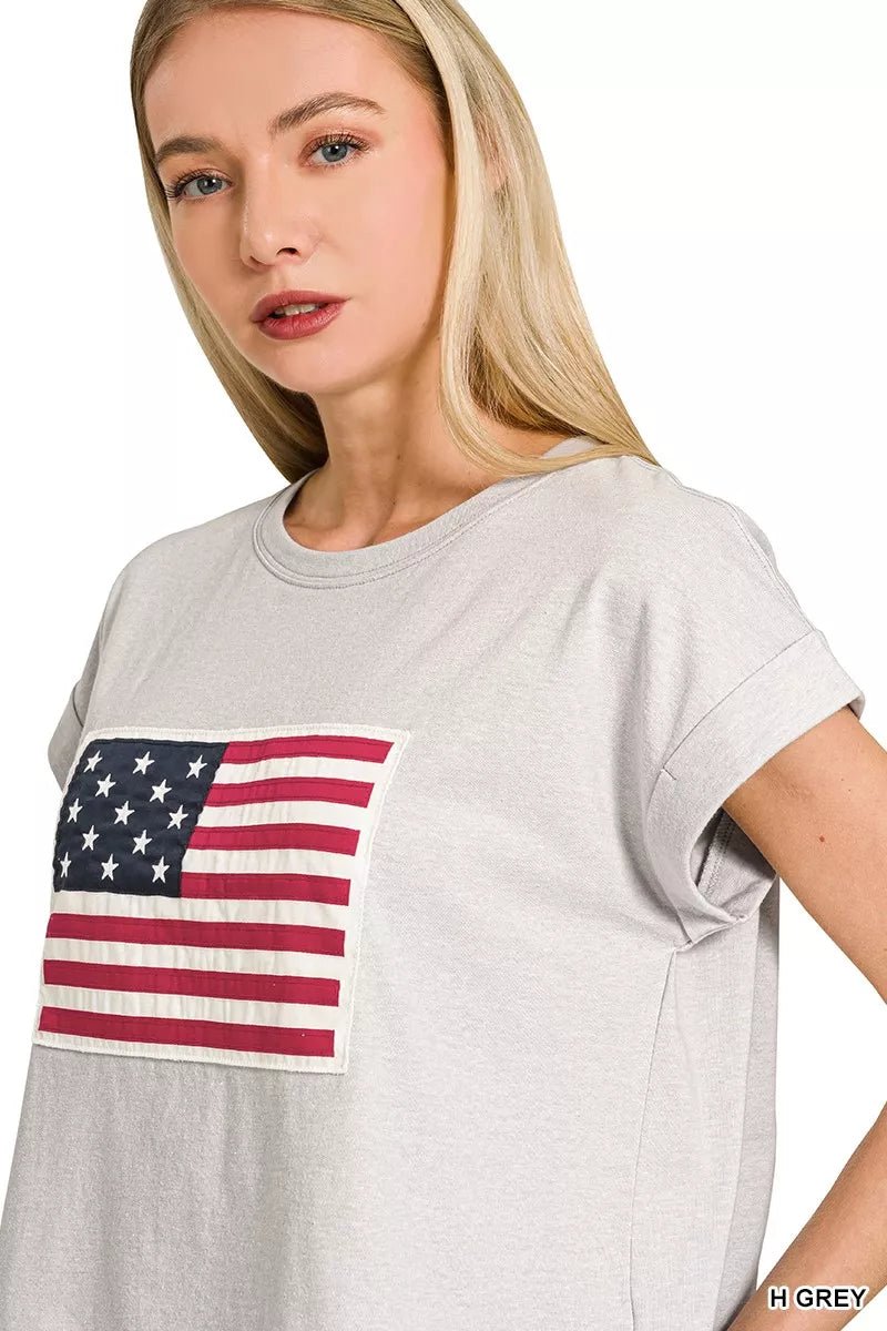 Zenana Round Neck Short Sleeve American Flag T-Shirt - Bitsy Gypsy Boutique