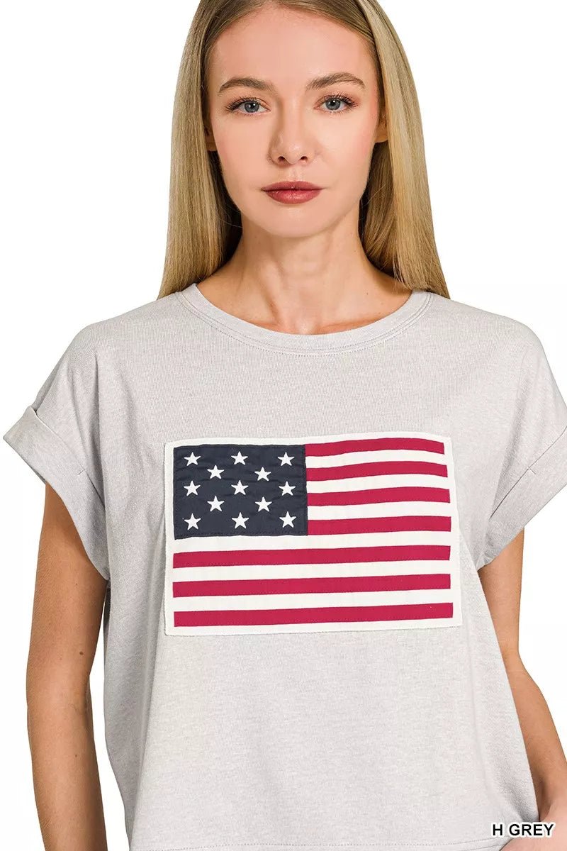 Zenana Round Neck Short Sleeve American Flag T-Shirt - Bitsy Gypsy Boutique