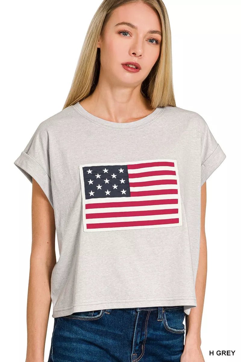 Zenana Round Neck Short Sleeve American Flag T-Shirt - Bitsy Gypsy Boutique