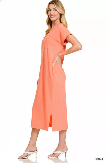 Zenana Round Neck Short Sleeve Midi Dress - Bitsy Gypsy Boutique