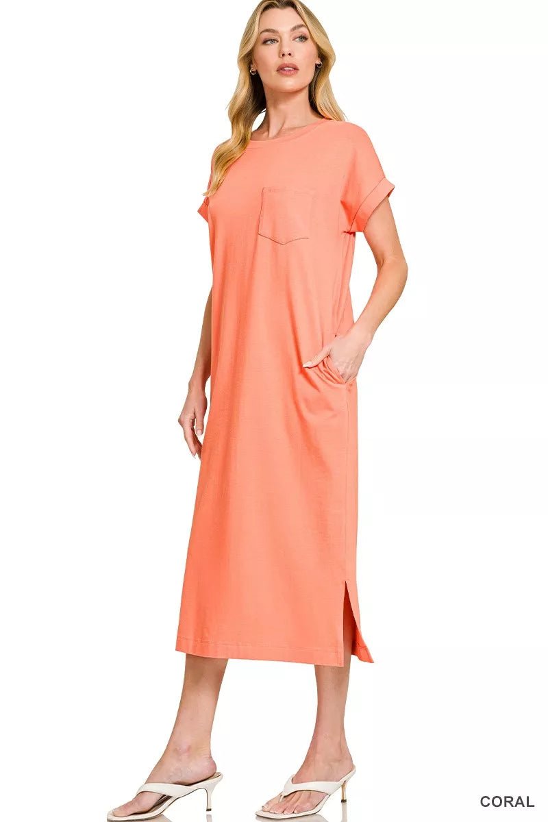 Zenana Round Neck Short Sleeve Midi Dress - Bitsy Gypsy Boutique