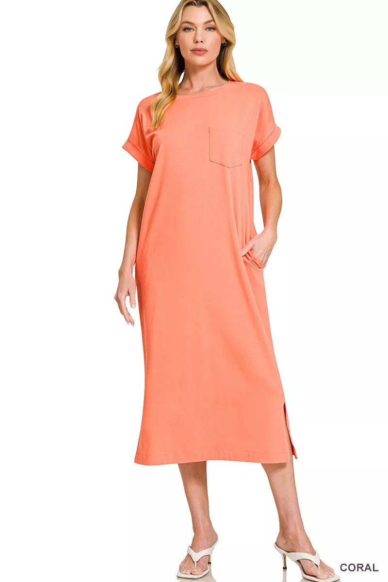Zenana Round Neck Short Sleeve Midi Dress - Bitsy Gypsy Boutique