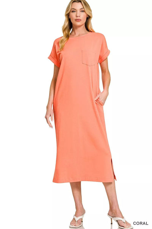 Zenana Round Neck Short Sleeve Midi Dress - Bitsy Gypsy Boutique