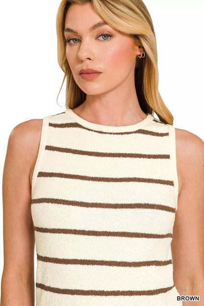 Zenana Round Neck Stripe Knit Tank Top - Bitsy Gypsy Boutique