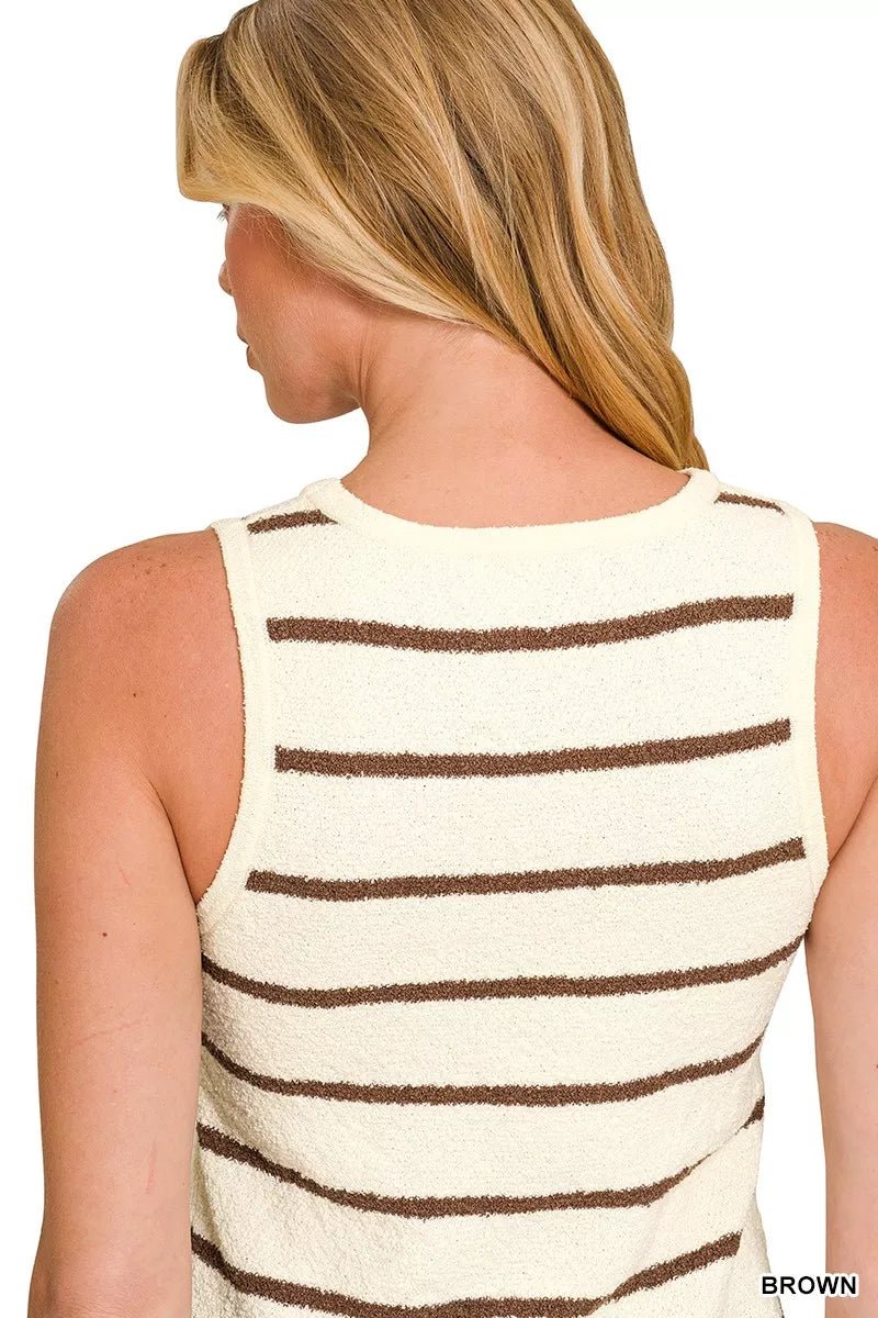 Zenana Round Neck Stripe Knit Tank Top - Bitsy Gypsy Boutique