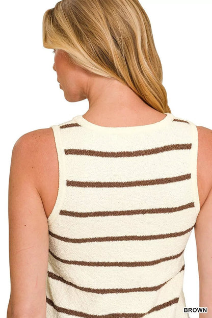 Zenana Round Neck Stripe Knit Tank Top - Bitsy Gypsy Boutique