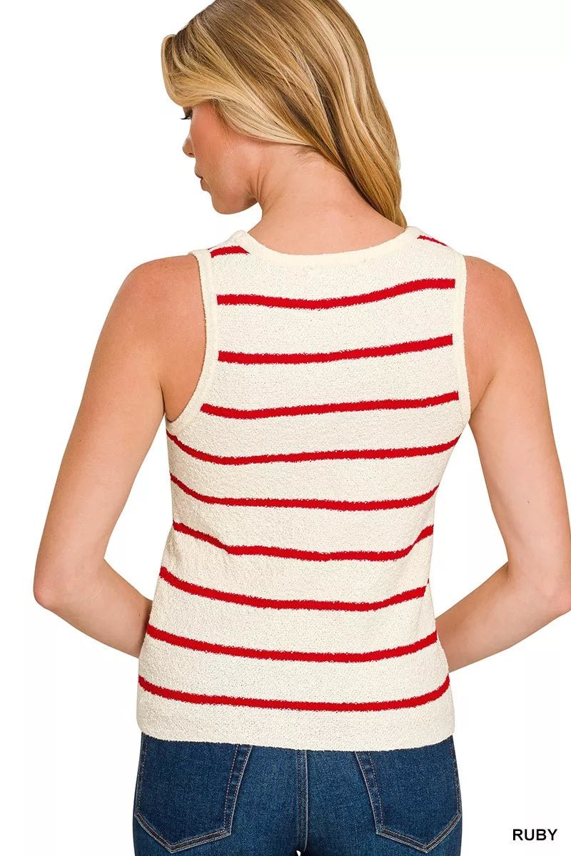 Zenana Round Neck Stripe Knit Tank Top - Bitsy Gypsy Boutique