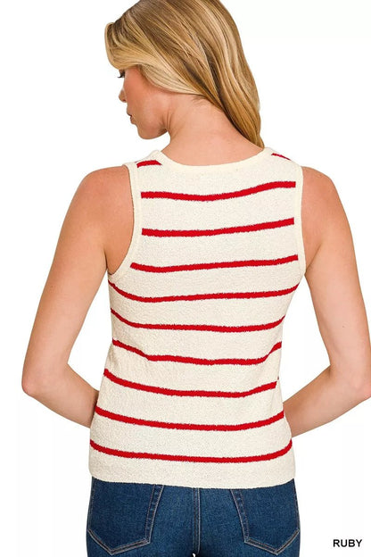 Zenana Round Neck Stripe Knit Tank Top - Bitsy Gypsy Boutique