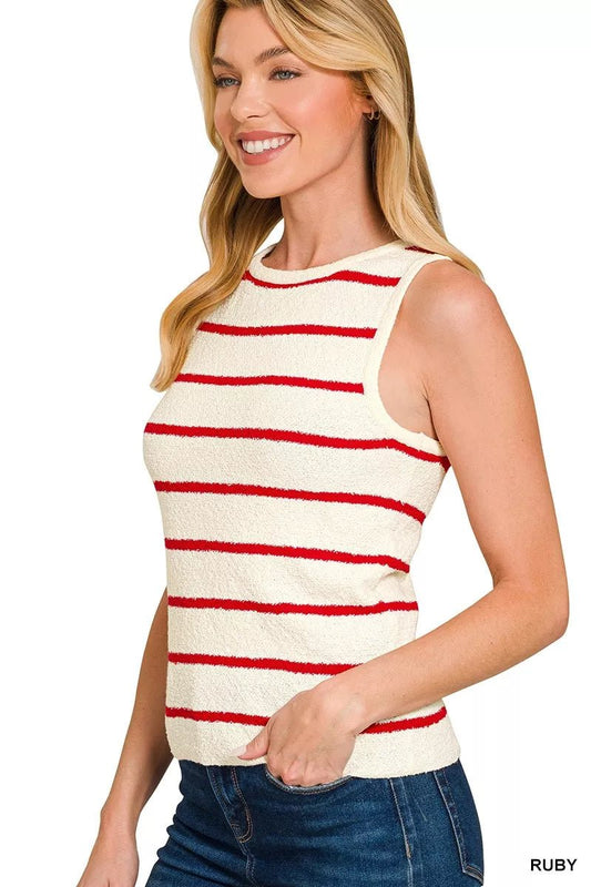 Zenana Round Neck Stripe Knit Tank Top - Bitsy Gypsy Boutique