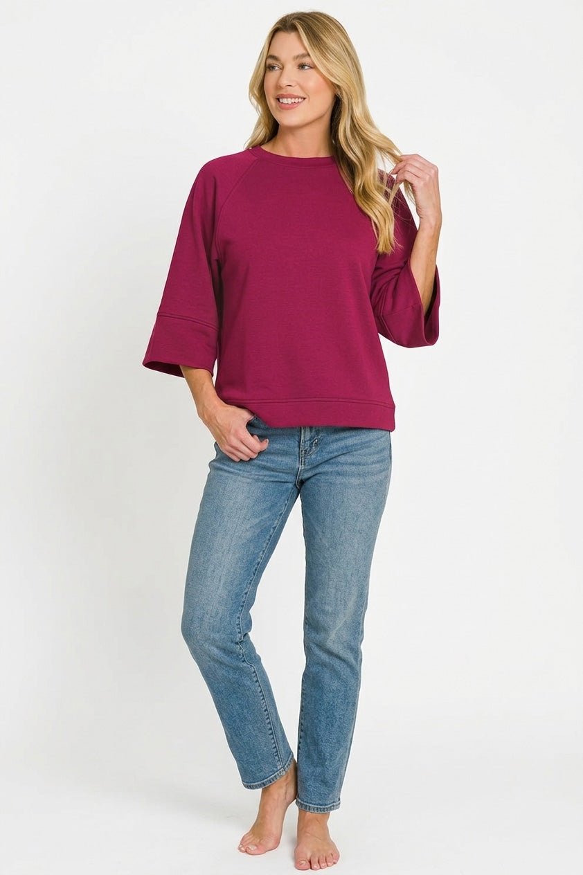 Zenana Scuba 3/4 Sleeve Pullover - Bitsy Gypsy Boutique