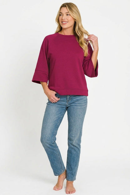 Zenana Scuba 3/4 Sleeve Pullover - Bitsy Gypsy Boutique