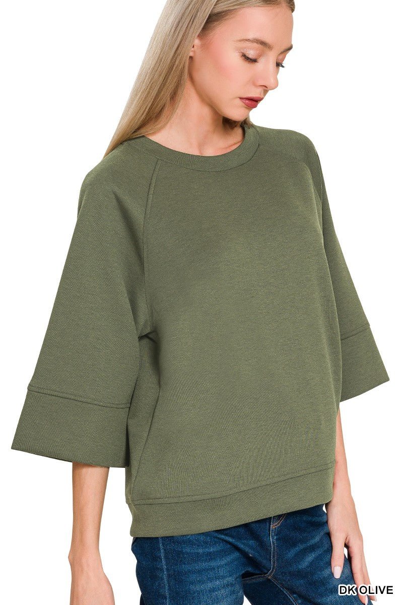 Zenana Scuba 3/4 Sleeve Pullover - Bitsy Gypsy Boutique