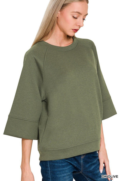 Zenana Scuba 3/4 Sleeve Pullover - Bitsy Gypsy Boutique