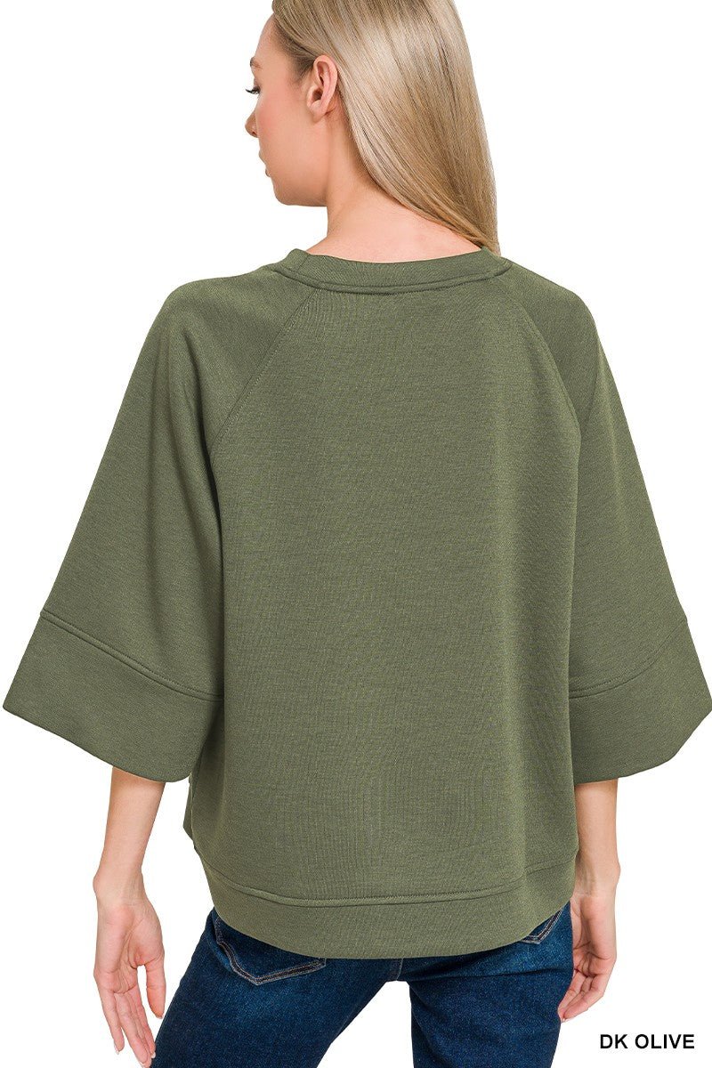 Zenana Scuba 3/4 Sleeve Pullover - Bitsy Gypsy Boutique