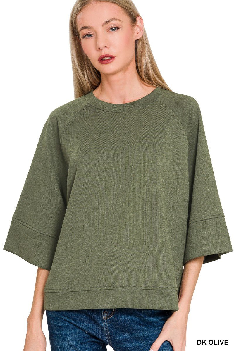 Zenana Scuba 3/4 Sleeve Pullover - Bitsy Gypsy Boutique