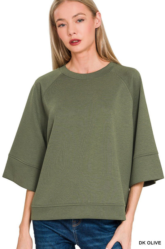Zenana Scuba 3/4 Sleeve Pullover - Bitsy Gypsy Boutique