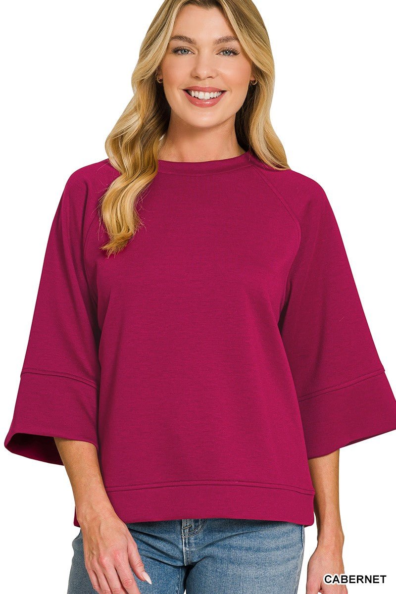 Zenana Scuba 3/4 Sleeve Pullover - Bitsy Gypsy Boutique