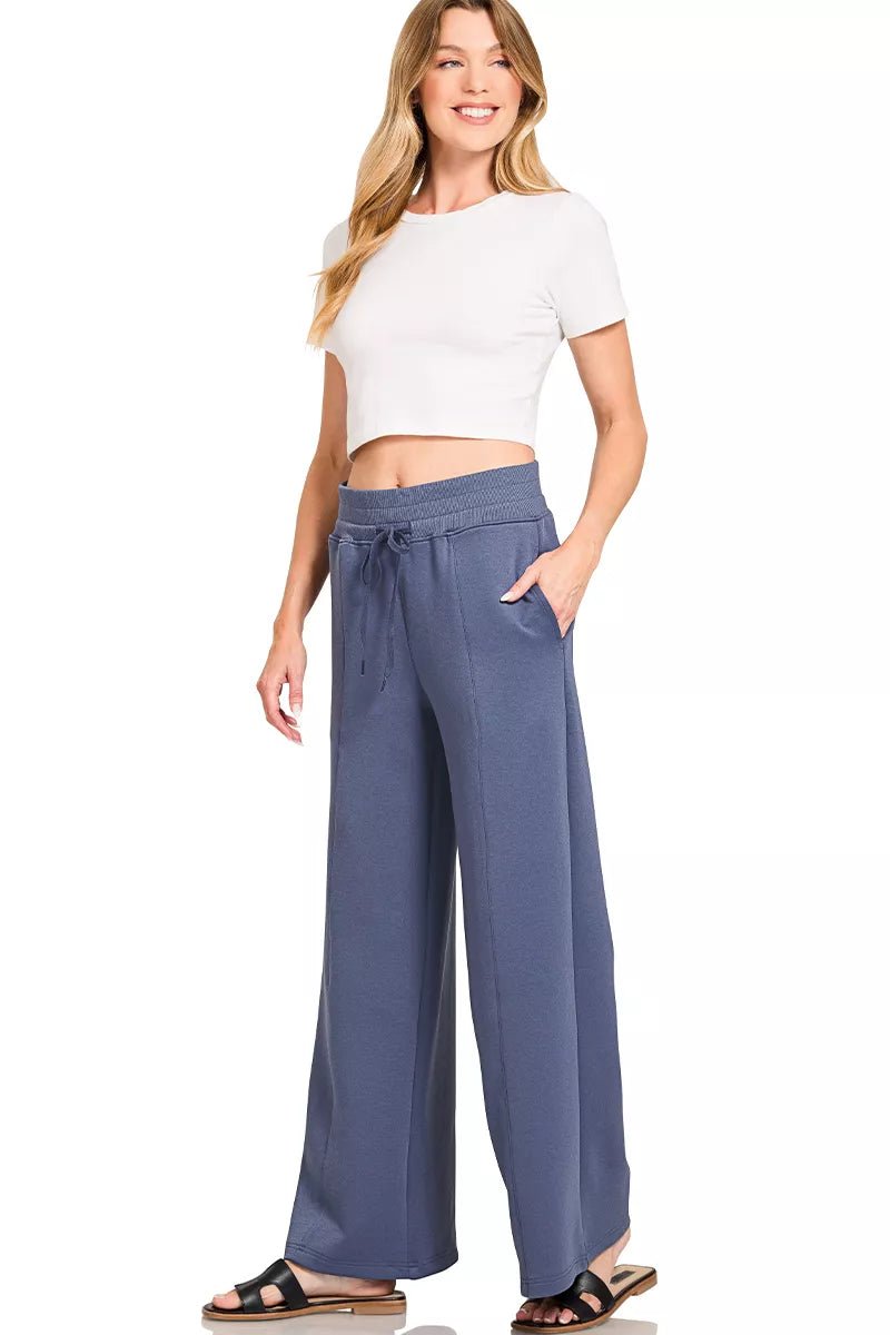 Zenana Scuba Collared Pullover & Center Seam Pants Set - Bitsy Gypsy Boutique
