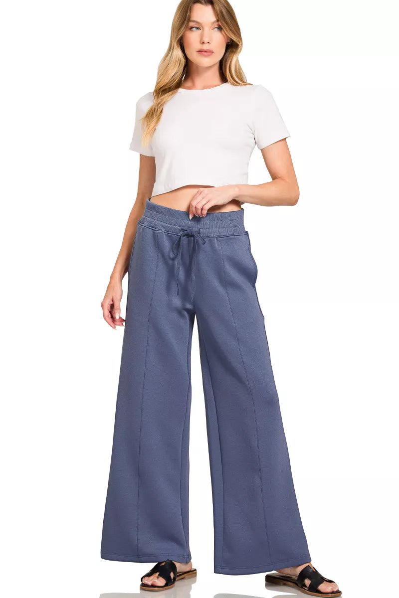 Zenana Scuba Collared Pullover & Center Seam Pants Set - Bitsy Gypsy Boutique