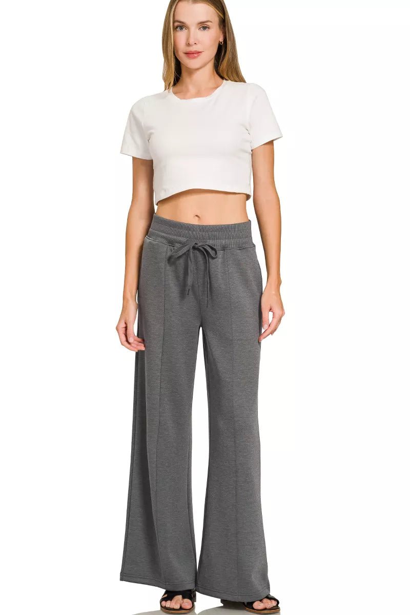 Zenana Scuba Collared Short Sleeve Pullover & Center Seam Pants Set - Bitsy Gypsy Boutique