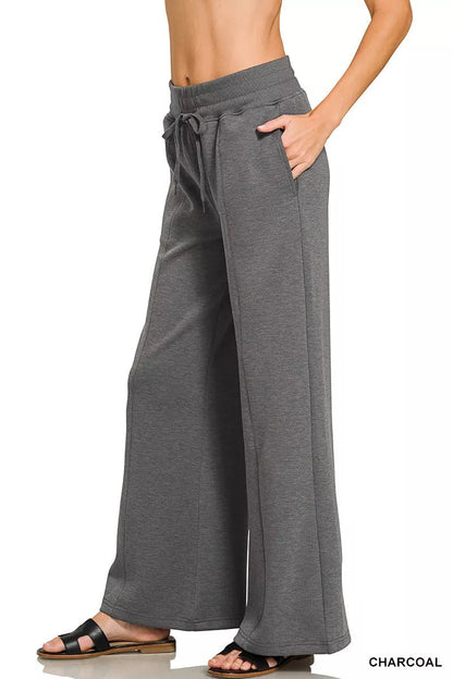 Zenana Scuba Collared Short Sleeve Pullover & Center Seam Pants Set - Bitsy Gypsy Boutique