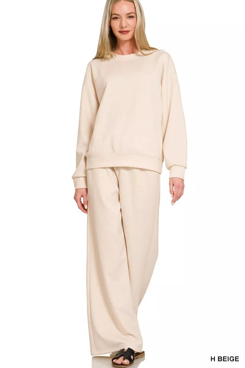 Zenana Scuba Crewneck Pullover and Pants Set - Bitsy Gypsy Boutique