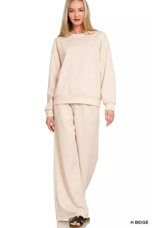 Zenana Scuba Crewneck Pullover and Pants Set - Bitsy Gypsy Boutique