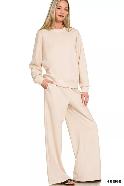Zenana Scuba Crewneck Pullover and Pants Set - Bitsy Gypsy Boutique