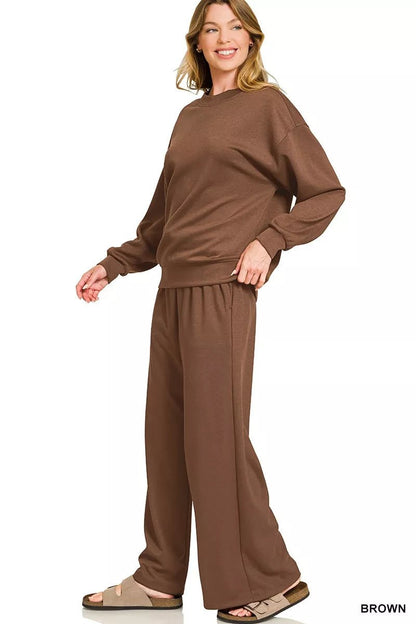 Zenana Scuba Crewneck Pullover and Pants Set - Bitsy Gypsy Boutique
