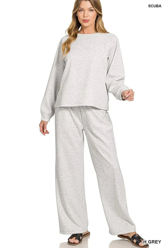 Zenana Scuba Crewneck Sweatshirt and Pants Set - Bitsy Gypsy Boutique