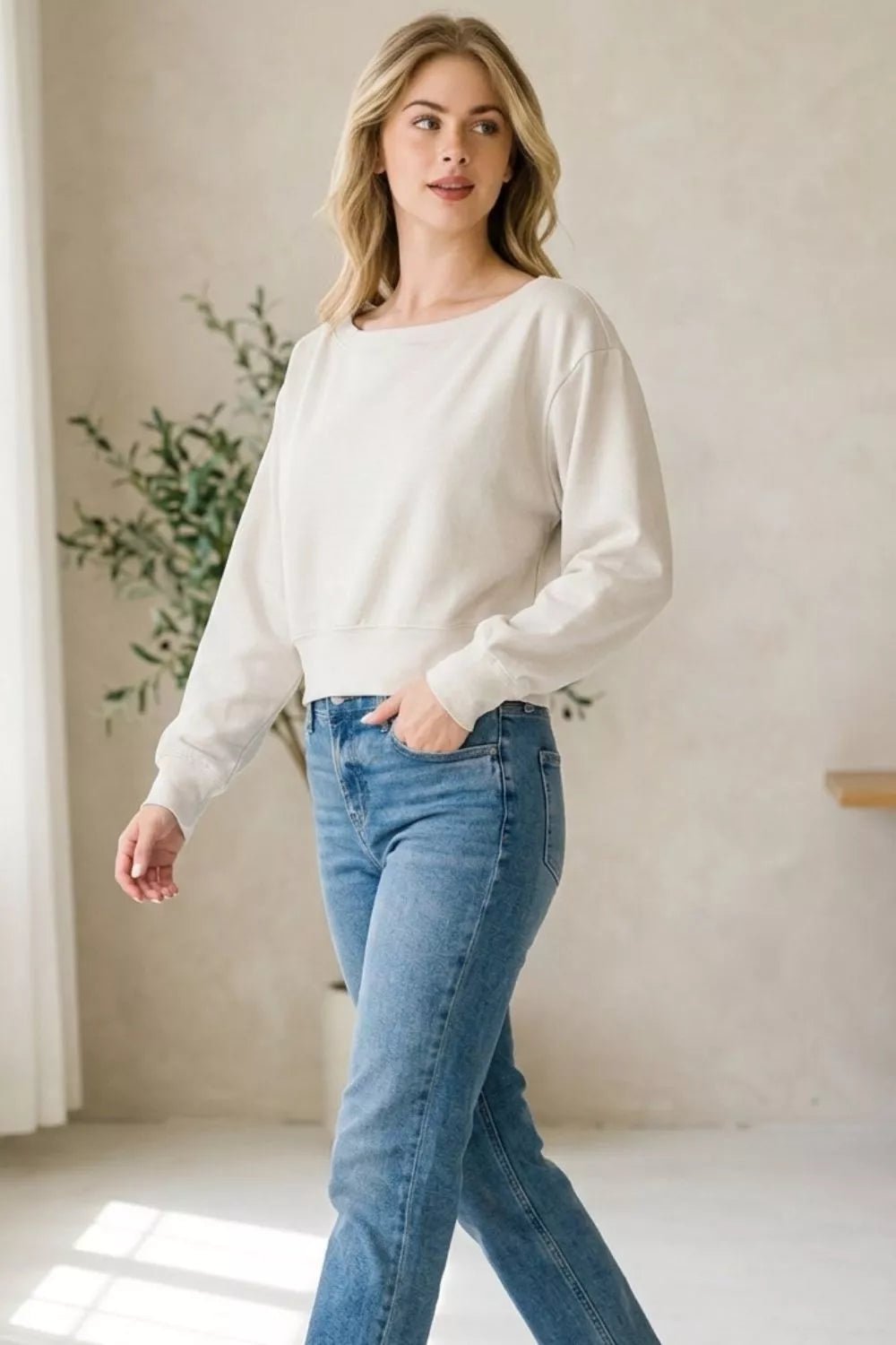 Zenana Scuba Cropped Boat Neck Pullover Sweatshirts - Bitsy Gypsy Boutique