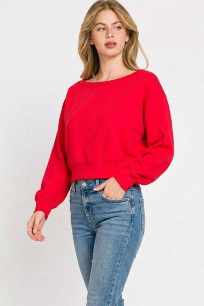 Zenana Scuba Cropped Boat Neck Pullover Sweatshirts - Bitsy Gypsy Boutique