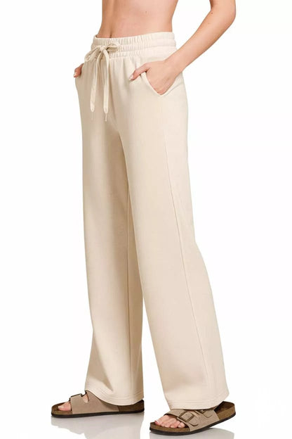 Zenana Scuba Drawstring Wide Leg Pants - Bitsy Gypsy Boutique