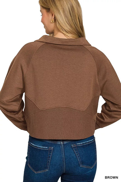 Zenana Scuba Full Zip Cropped Jacket with Pockets - Bitsy Gypsy Boutique